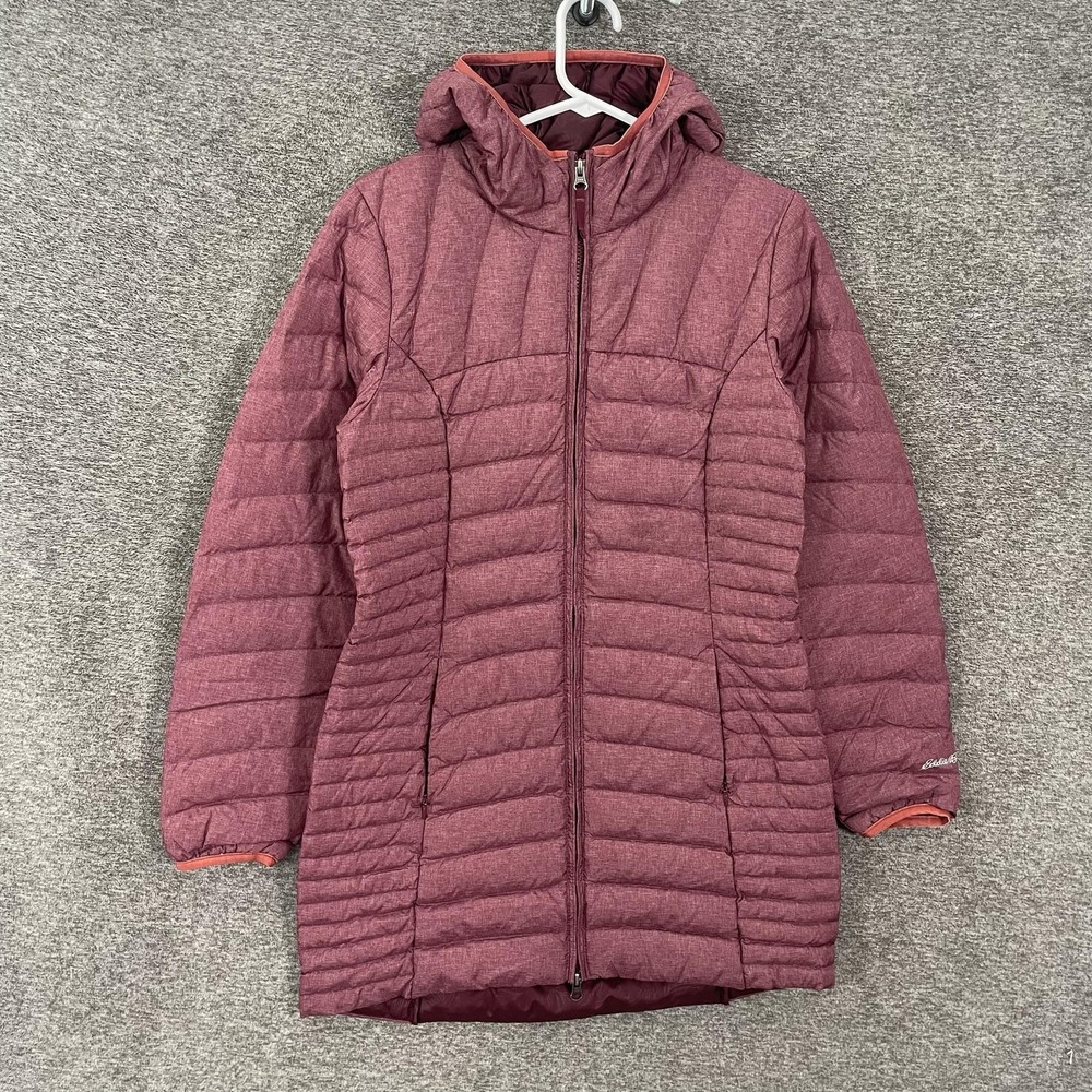 Eddie Bauer Coat Womens Small Pink Down Puffer Hooded Parka Full Zip Warm